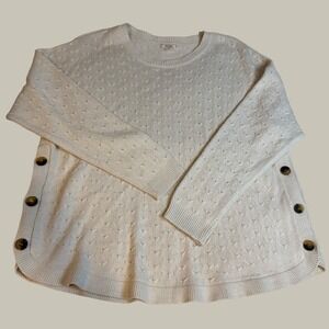 Fat Face Ivory Pointelle Knit Button Side Sweater Womens 14 Cream Pullover